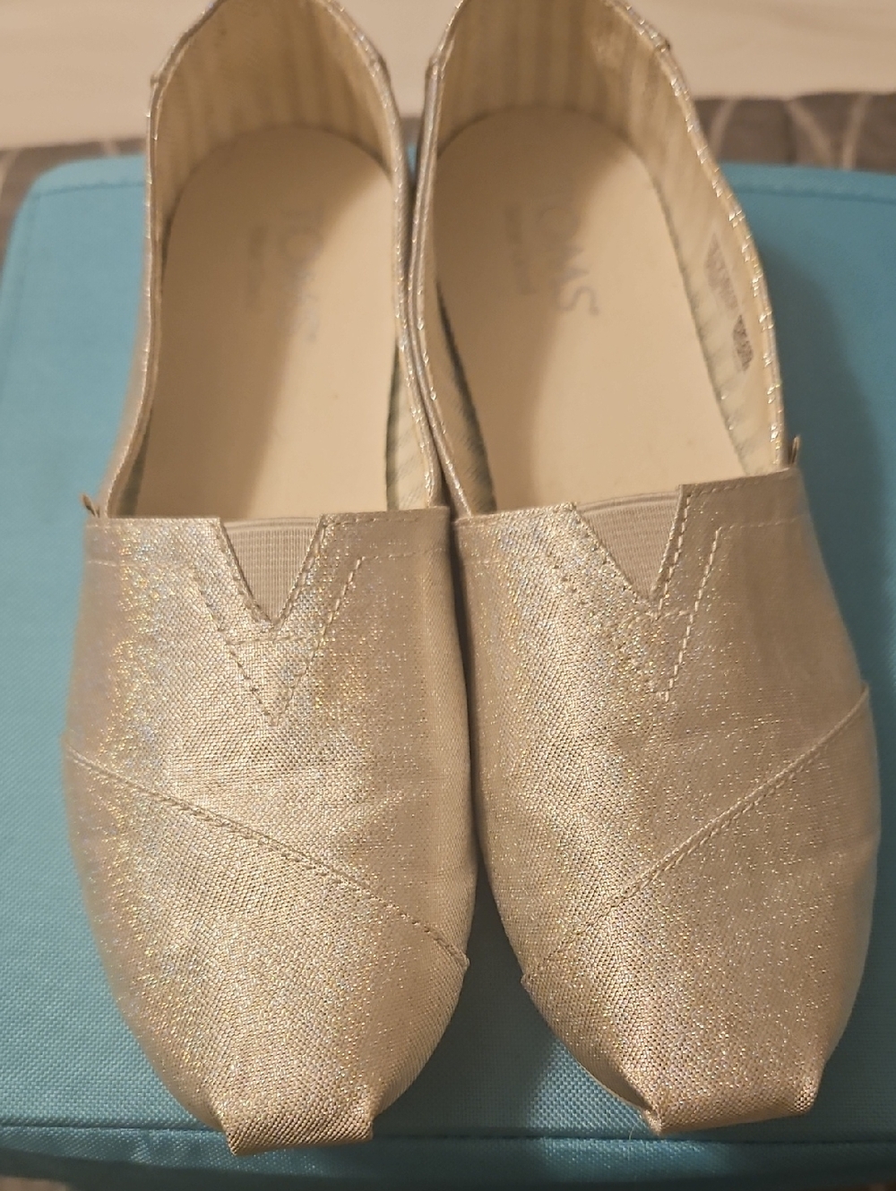 TOMS Sparkly Silver Flats 8